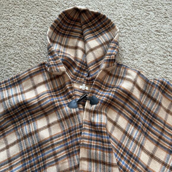 Aerie Hooded Poncho Plaid Patchwork Shall Cape Wrap Toggle Front Closure Size OS - Picture 4 of 9